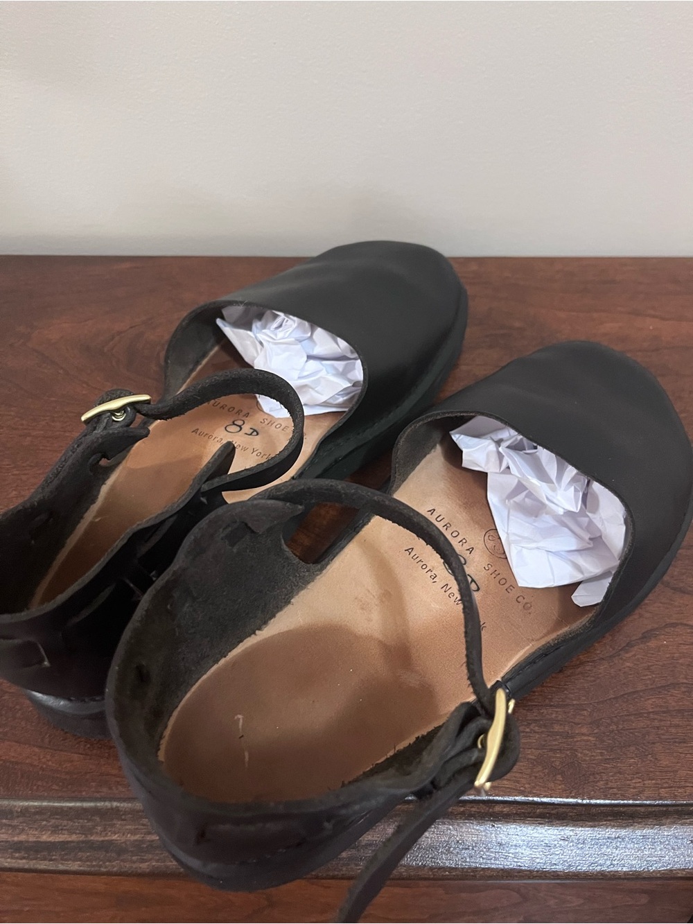 AURORA Black Mary Jane Leather Ankle Strap Shoes US 8D - Picture 6 of 17